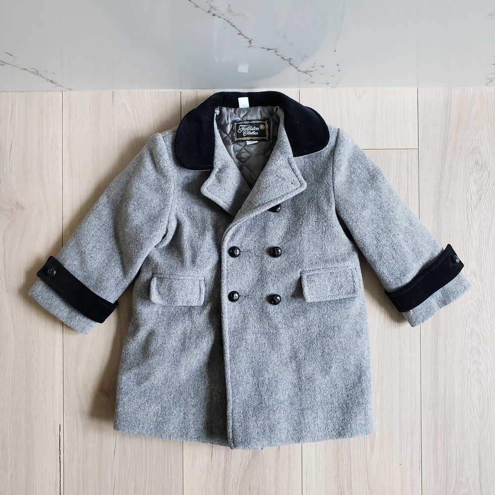 Fieldston Clothes Pea Coat Boys 3T Gray Wool Belted Double Breasted Made In USA